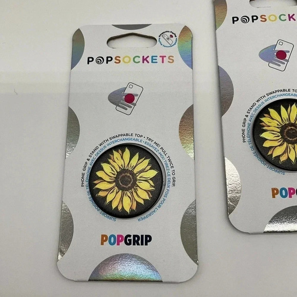Set of 2 Sunflower Popsocket Yellow Black Phone Grip Holder Popgrip Holiday Gift - Picture 4 of 5